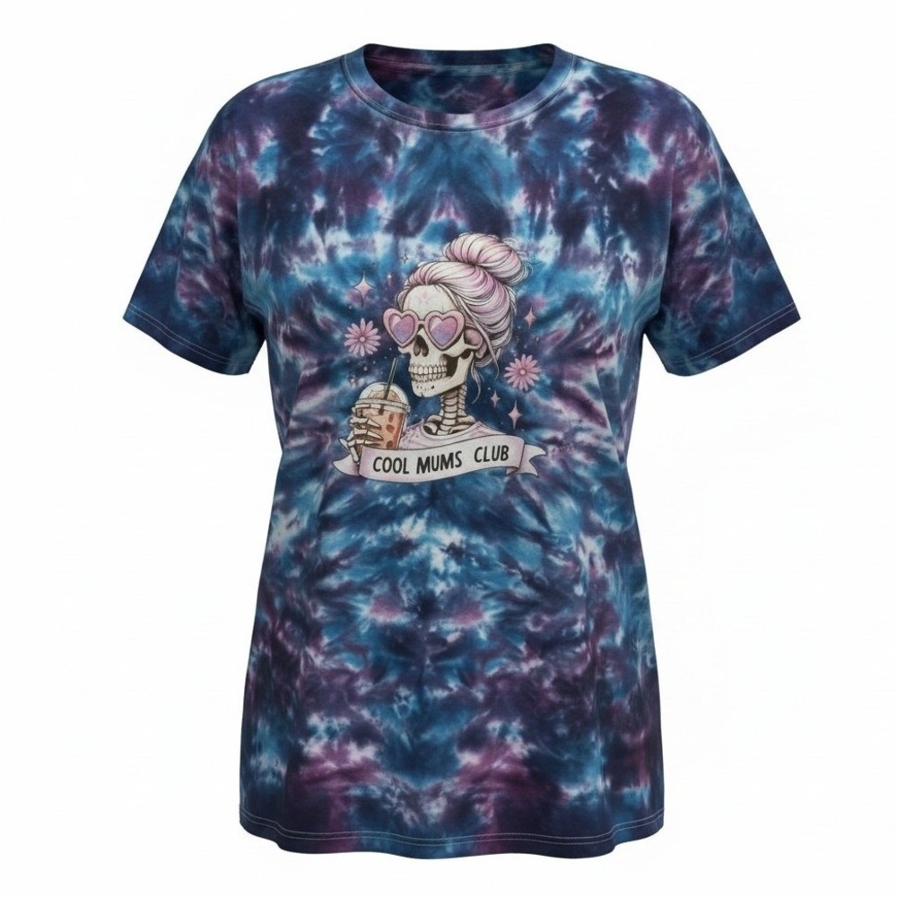 LIQUID BLUE Upcycle Tie Dye Womens Graphic Tee Skull Cool‎ Mom Medium
